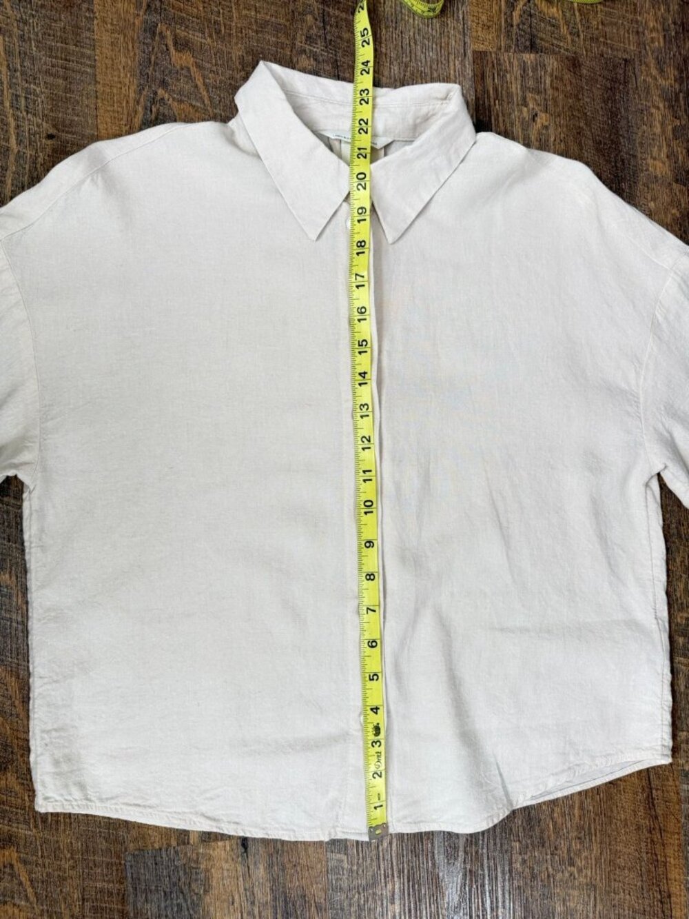 H&M Linen Blend Button Down Shirt Beige Short Sleeve Relaxed Top Womens XS Casua - Picture 7 of 8